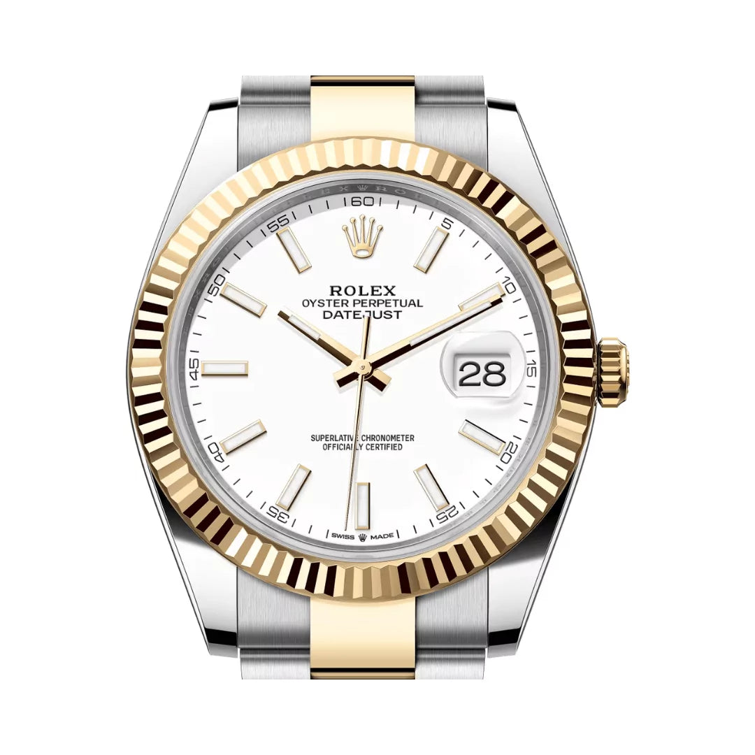 Rolex Datejust Oystersteel 18kt Yellow Gold 41mm White Dial Mens Watch