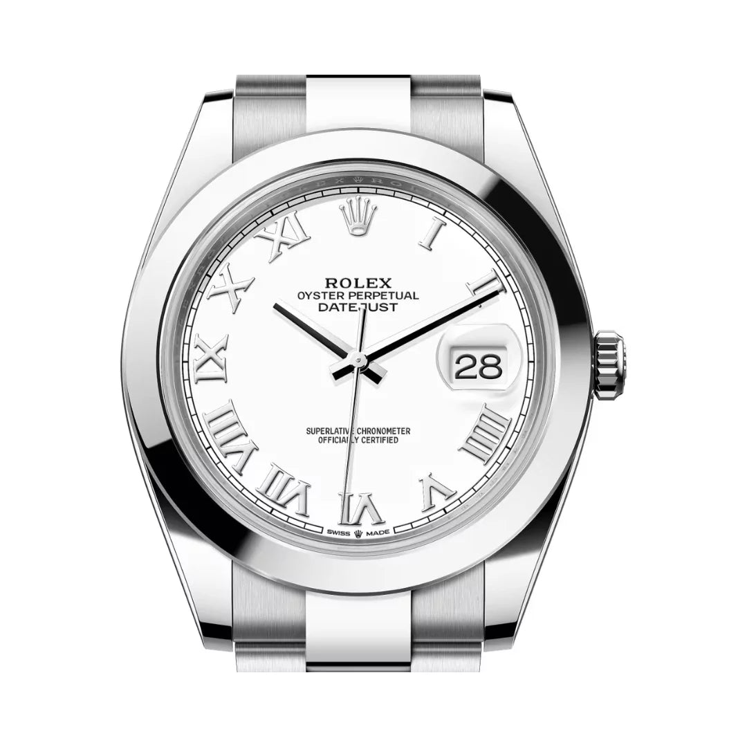 Rolex Datejust Oyster Perpetual 41mm Roman Numerals White Dial Mens Watch