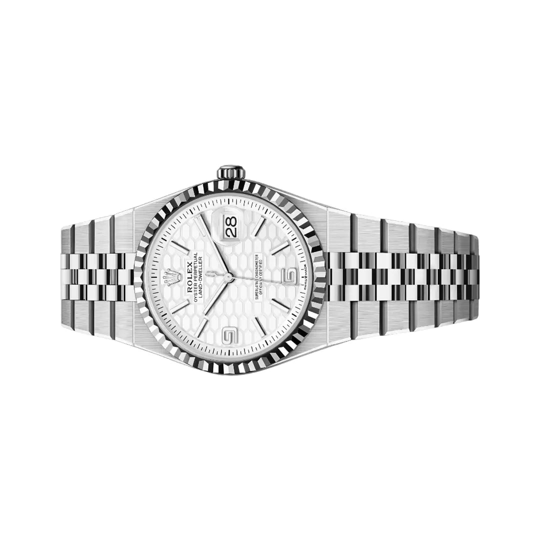 Rolex Land-Dweller Oyster Steel & White Gold Honeycomb Motif Dial 36mm Ladies Watch