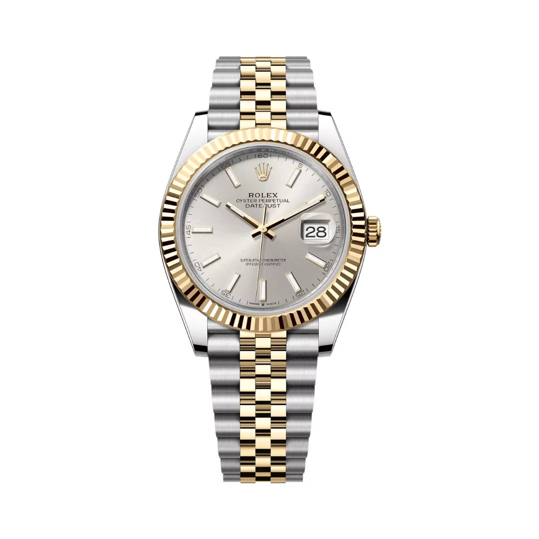 Rolex Datejust Oystersteel 18kt Yellow Gold 41mm Silver Dial Mens Watch