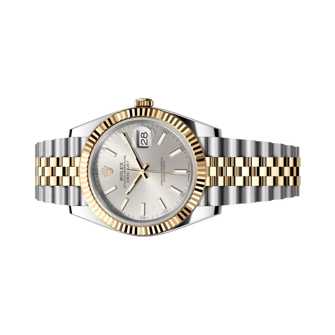 Rolex Datejust Oystersteel 18kt Yellow Gold 41mm Silver Dial Mens Watch