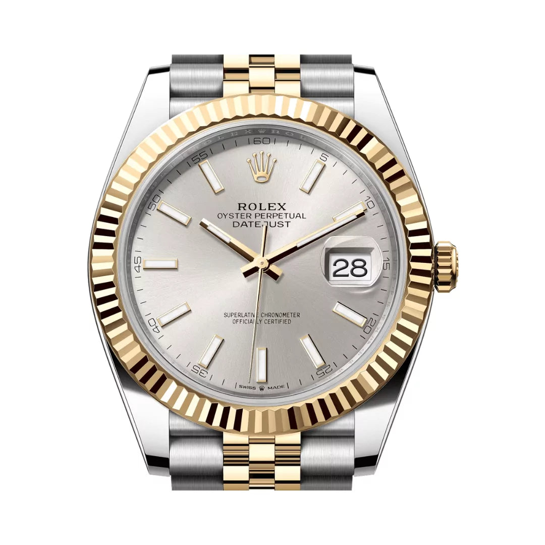 Rolex Datejust Oystersteel 18kt Yellow Gold 41mm Silver Dial Mens Watch
