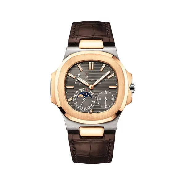 Patek Philippe Nautilus Moon Phase White Gold and Rose Gold 40mm Gray Dial Men’s Watch