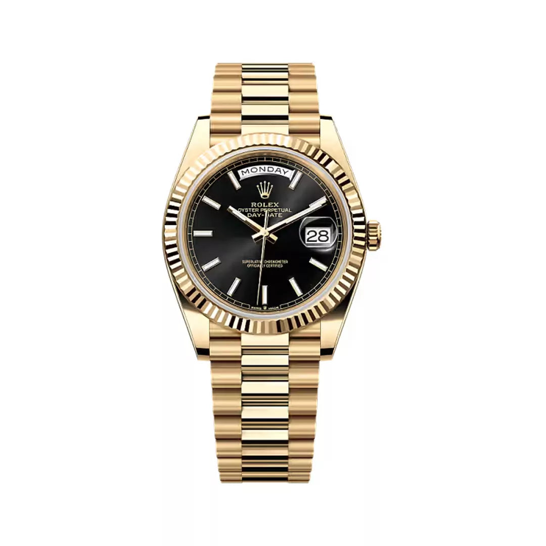 Rolex Day-Date Yellow Gold 40mm Black Index Dial Men’s Watch