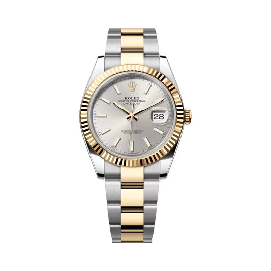 Rolex Datejust Oystersteel 18kt Yellow Gold 41mm Silver Dial Mens Watch
