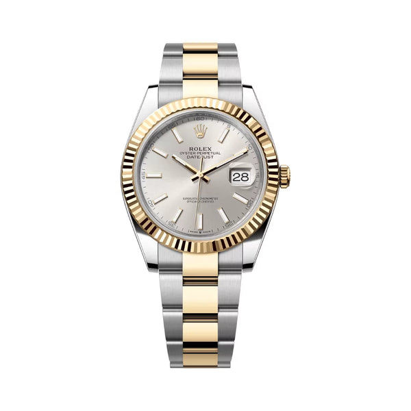 Rolex Datejust Oystersteel 18kt Yellow Gold 41mm Silver Dial Mens Watch