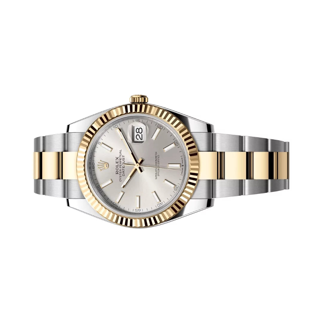 Rolex Datejust Oystersteel 18kt Yellow Gold 41mm Silver Dial Mens Watch