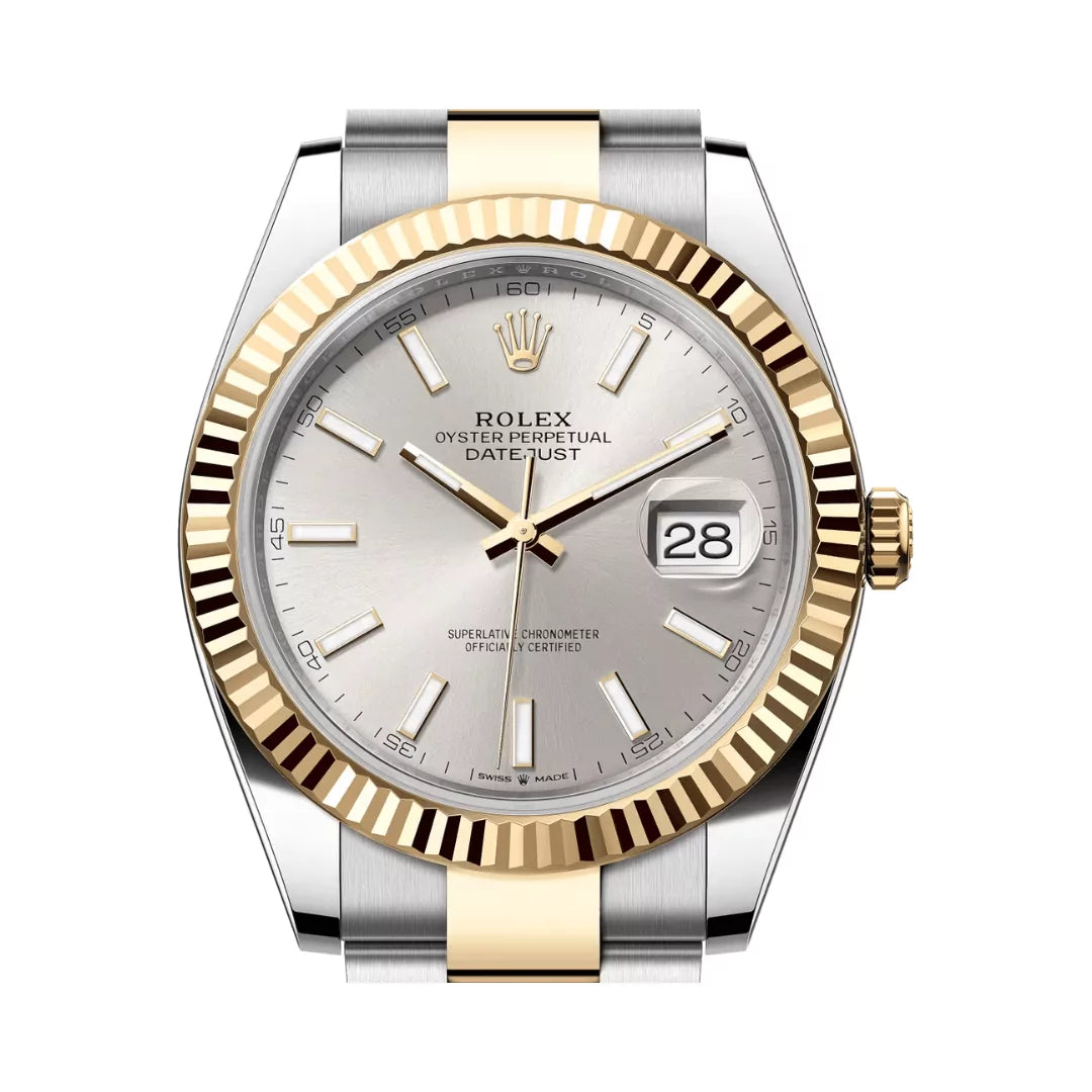 Rolex Datejust Oystersteel 18kt Yellow Gold 41mm Silver Dial Mens Watch