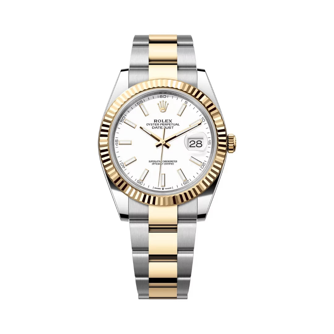 Rolex Datejust Oystersteel 18kt Yellow Gold 41mm White Dial Mens Watch