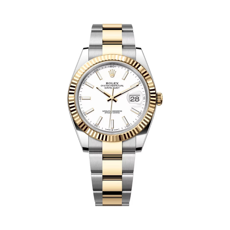 Rolex Datejust Oystersteel 18kt Yellow Gold 41mm White Dial Mens Watch
