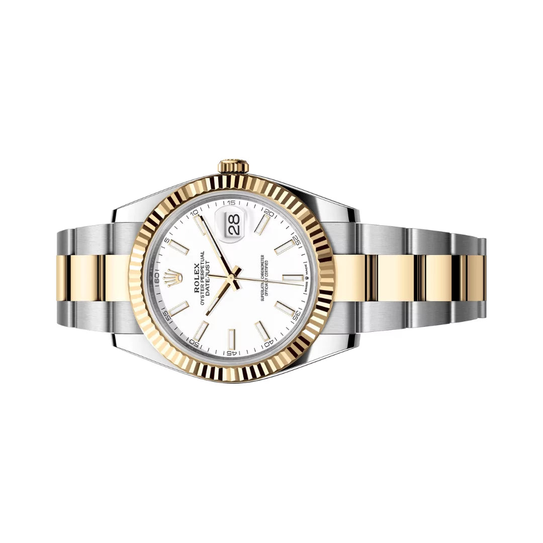 Rolex Datejust Oystersteel 18kt Yellow Gold 41mm White Dial Mens Watch