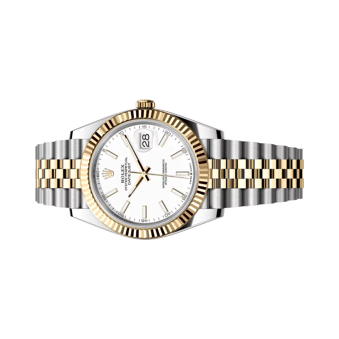 Rolex Datejust Oystersteel 18kt Yellow Gold 41mm White Dial Mens Watch