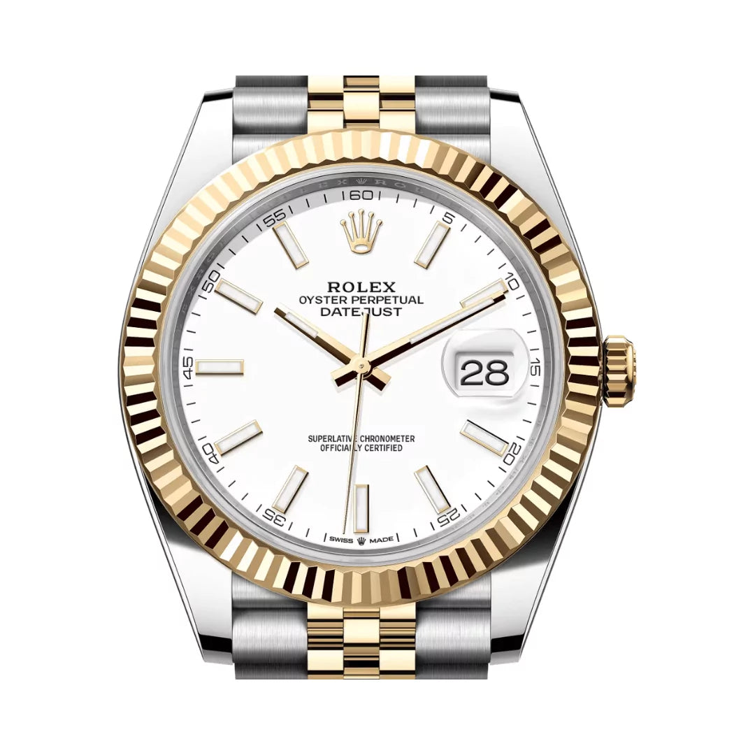 Rolex Datejust Oystersteel 18kt Yellow Gold 41mm White Dial Mens Watch
