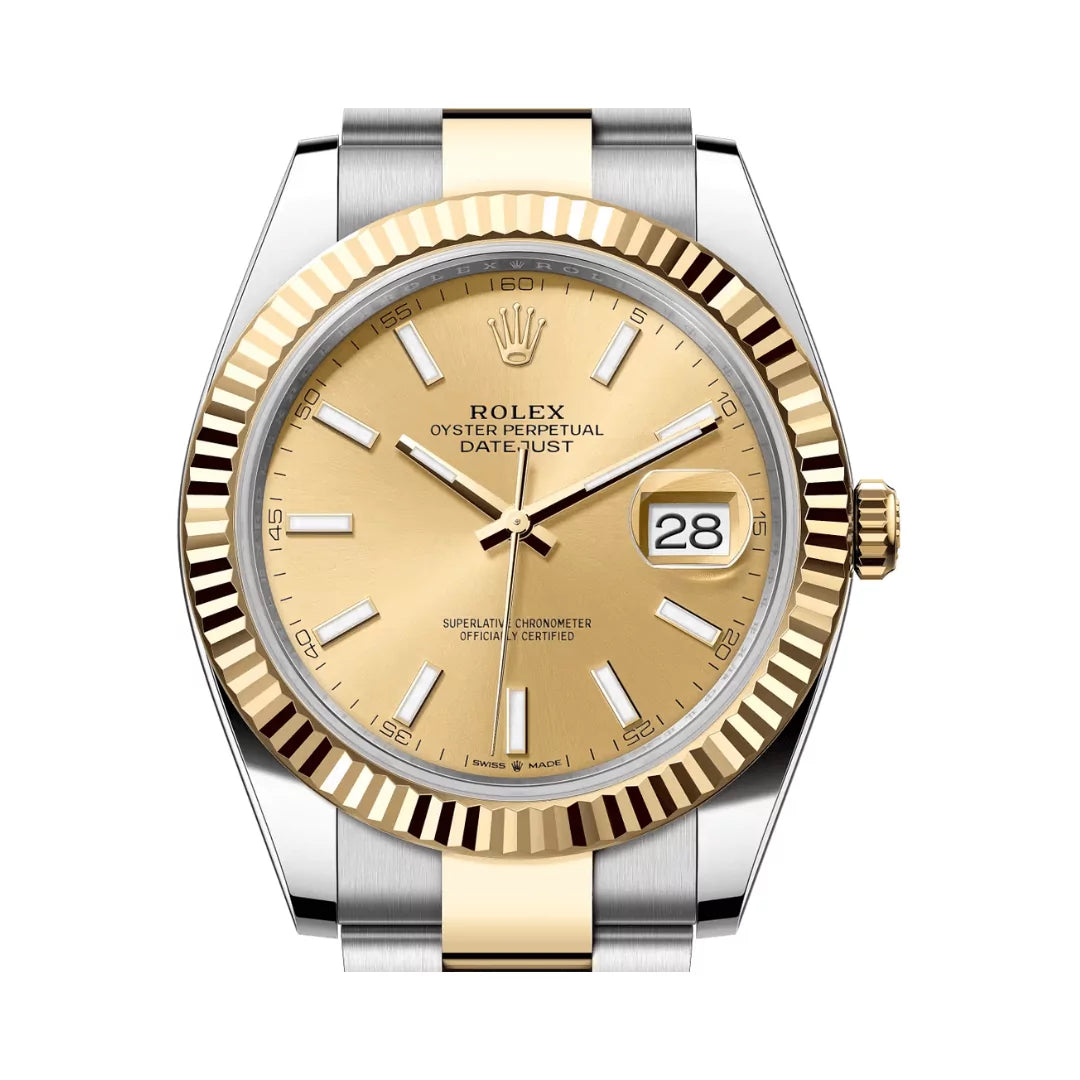 Rolex Datejust Oystersteel 18kt Yellow Gold 41mm Champagne Dial Mens Watch