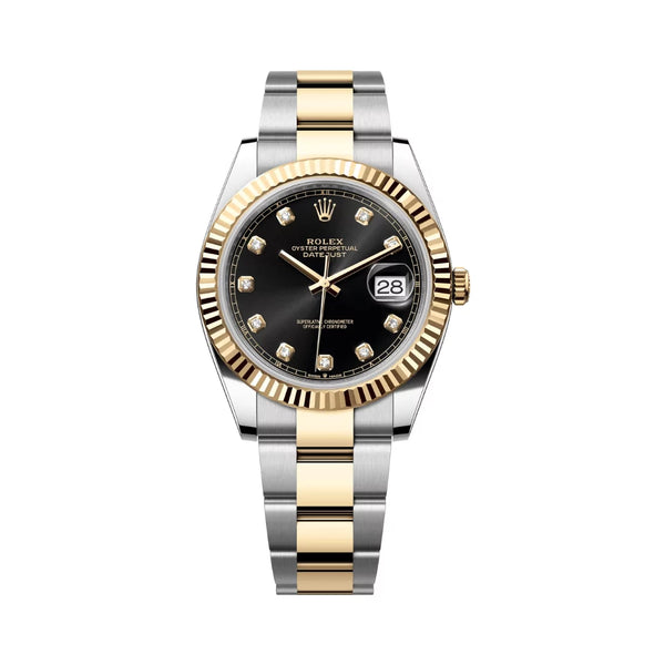 Rolex Datejust Oystersteel 18kt Yellow Gold Diamond Numerals 41mm Black Dial Mens Watch