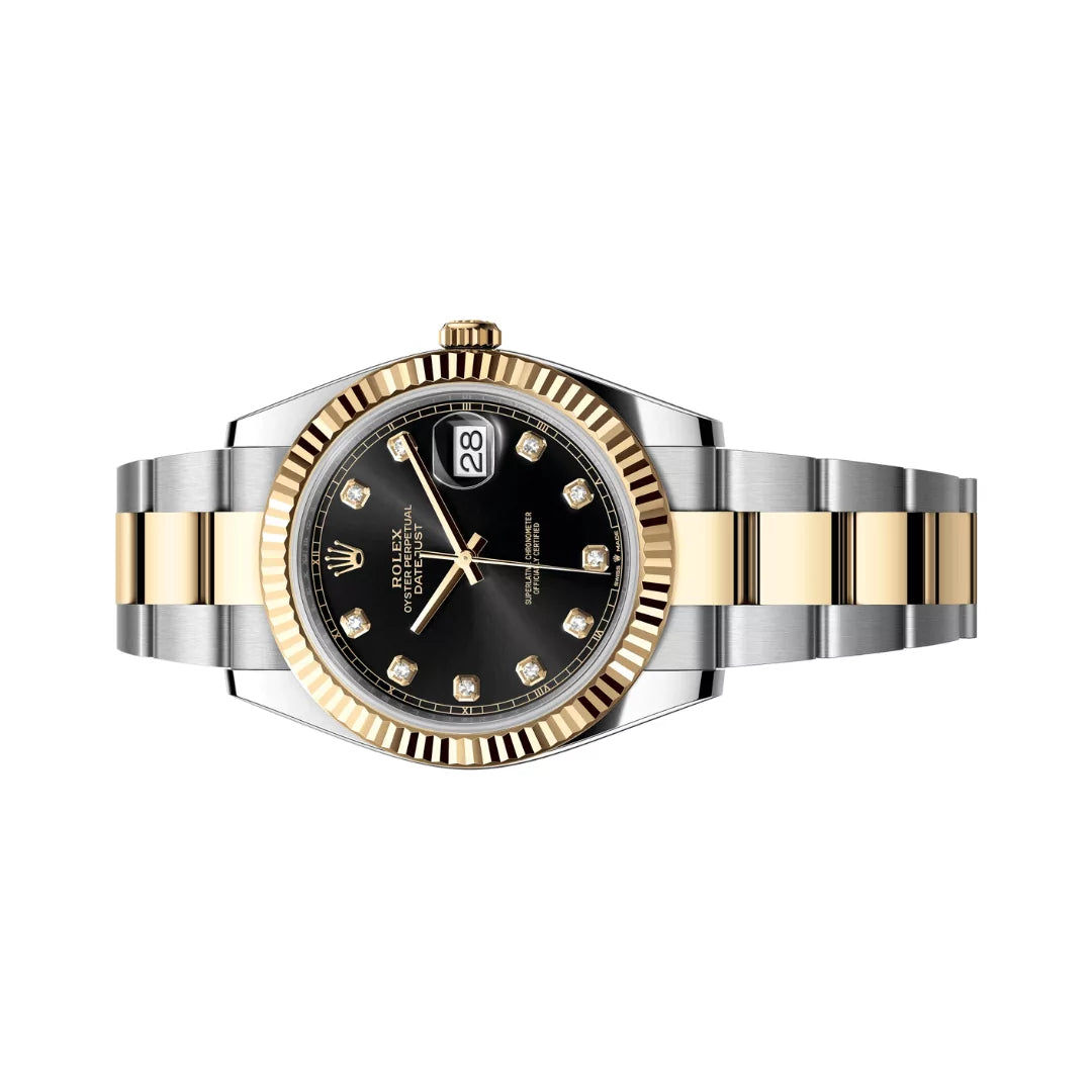 Rolex Datejust Oystersteel 18kt Yellow Gold Diamond Numerals 41mm Black Dial Mens Watch