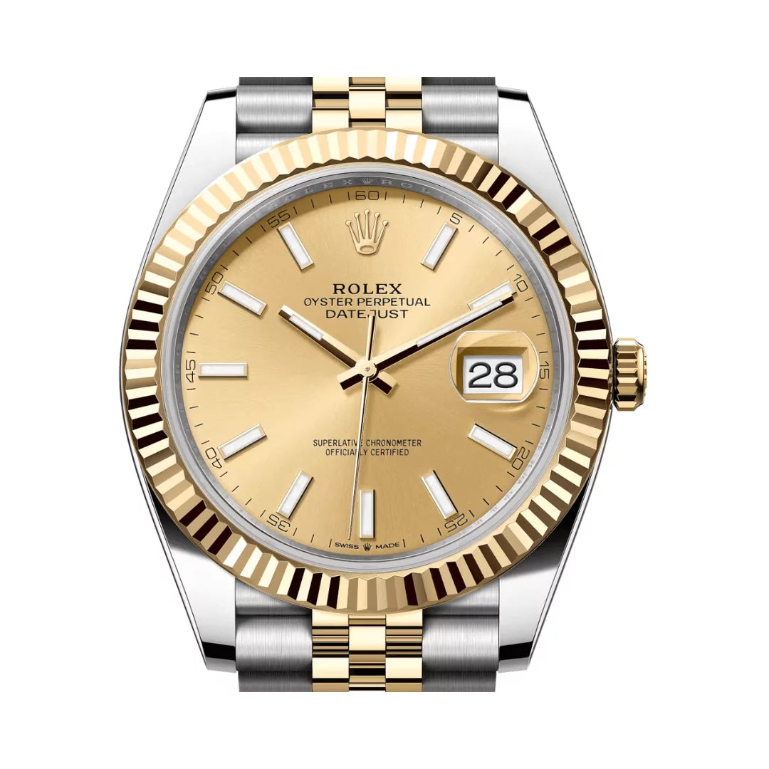Rolex Datejust Oystersteel 18kt Yellow Gold 41mm Champagne Dial Mens Watch