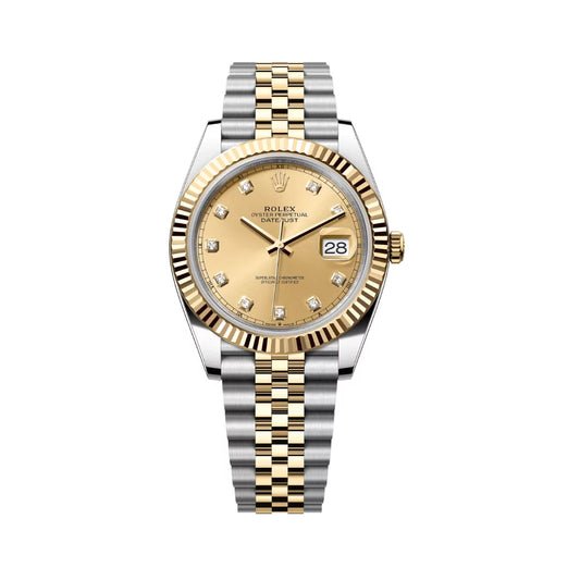 Rolex Datejust Oystersteel 18kt Yellow Gold Diamond Numerals 41mm Champagne Dial Mens Watch