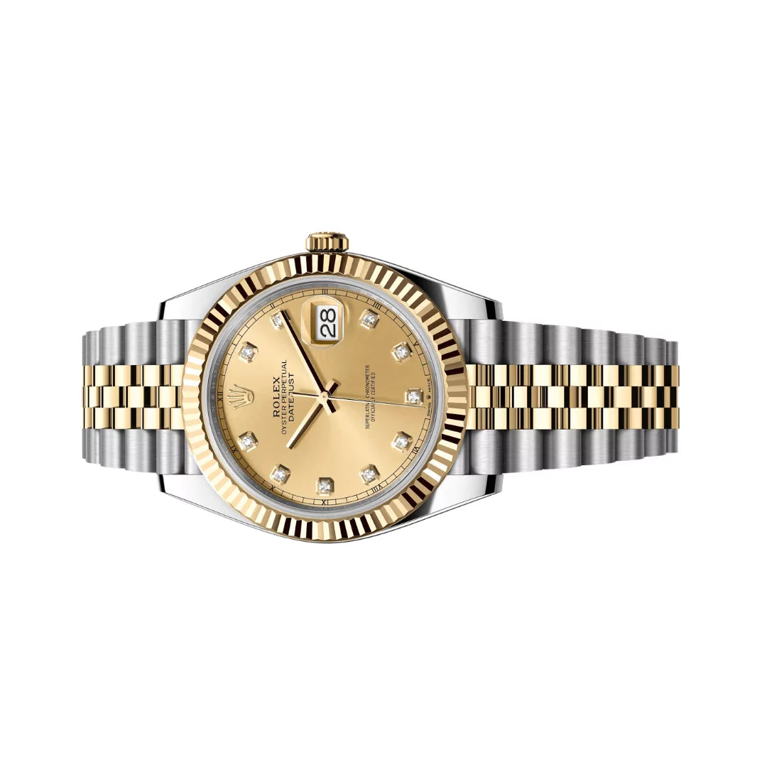 Rolex Datejust Oystersteel 18kt Yellow Gold Diamond Numerals 41mm Champagne Dial Mens Watch