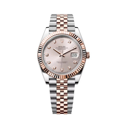 Rolex Datejust Oyster Perpetual 18K Everose Gold 41Mm Sundust Dial Diamond Markers Men’s Watch