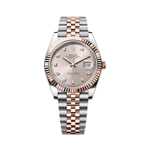 Rolex Datejust Oyster Perpetual 18K Everose Gold 41Mm Sundust Dial Diamond Markers Men’s Watch