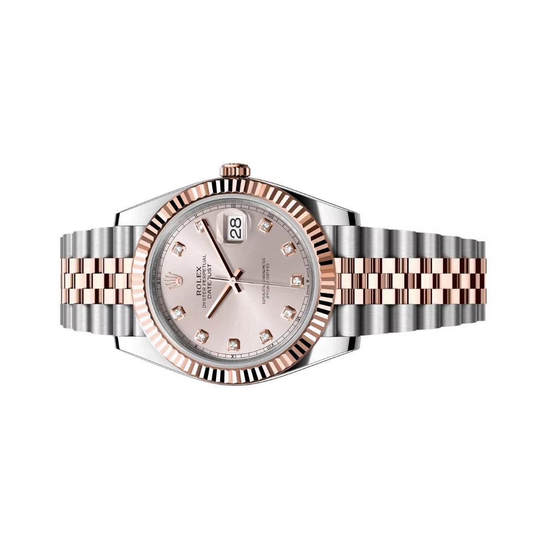 Rolex Datejust Oyster Perpetual 18K Everose Gold 41Mm Sundust Dial Diamond Markers Men’s Watch