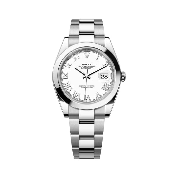 Rolex Datejust Oyster Perpetual 41mm Roman Numerals White Dial Mens Watch