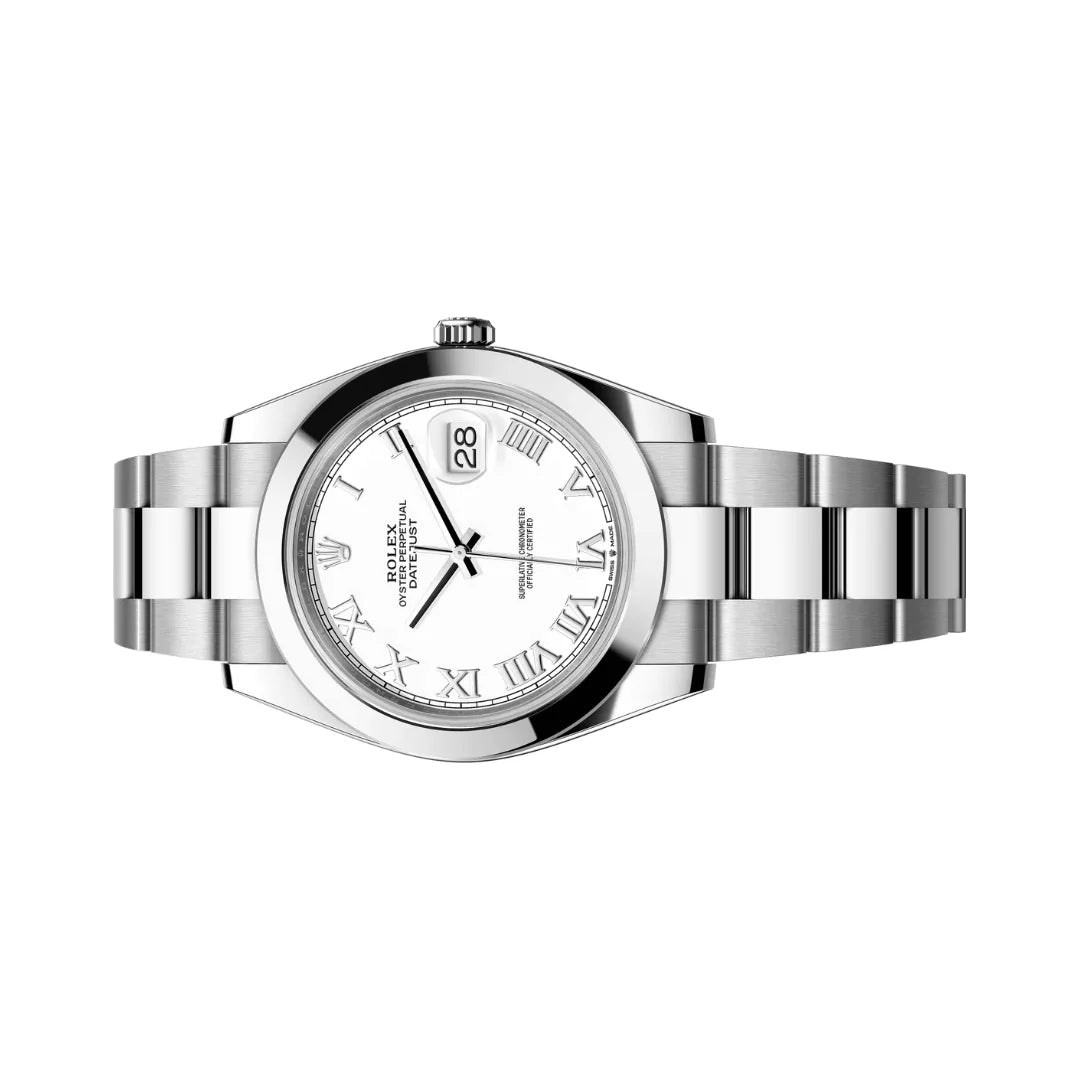 Rolex Datejust Oyster Perpetual 41mm Roman Numerals White Dial Mens Watch