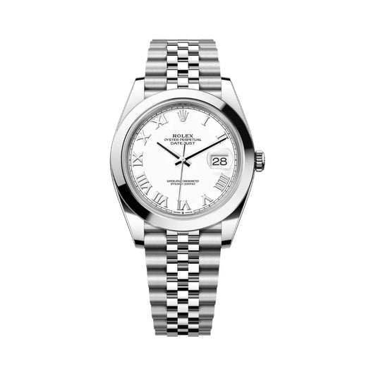 Rolex Datejust Oyster Perpetual Roman Numerals 41mm White Dial Mens Watch