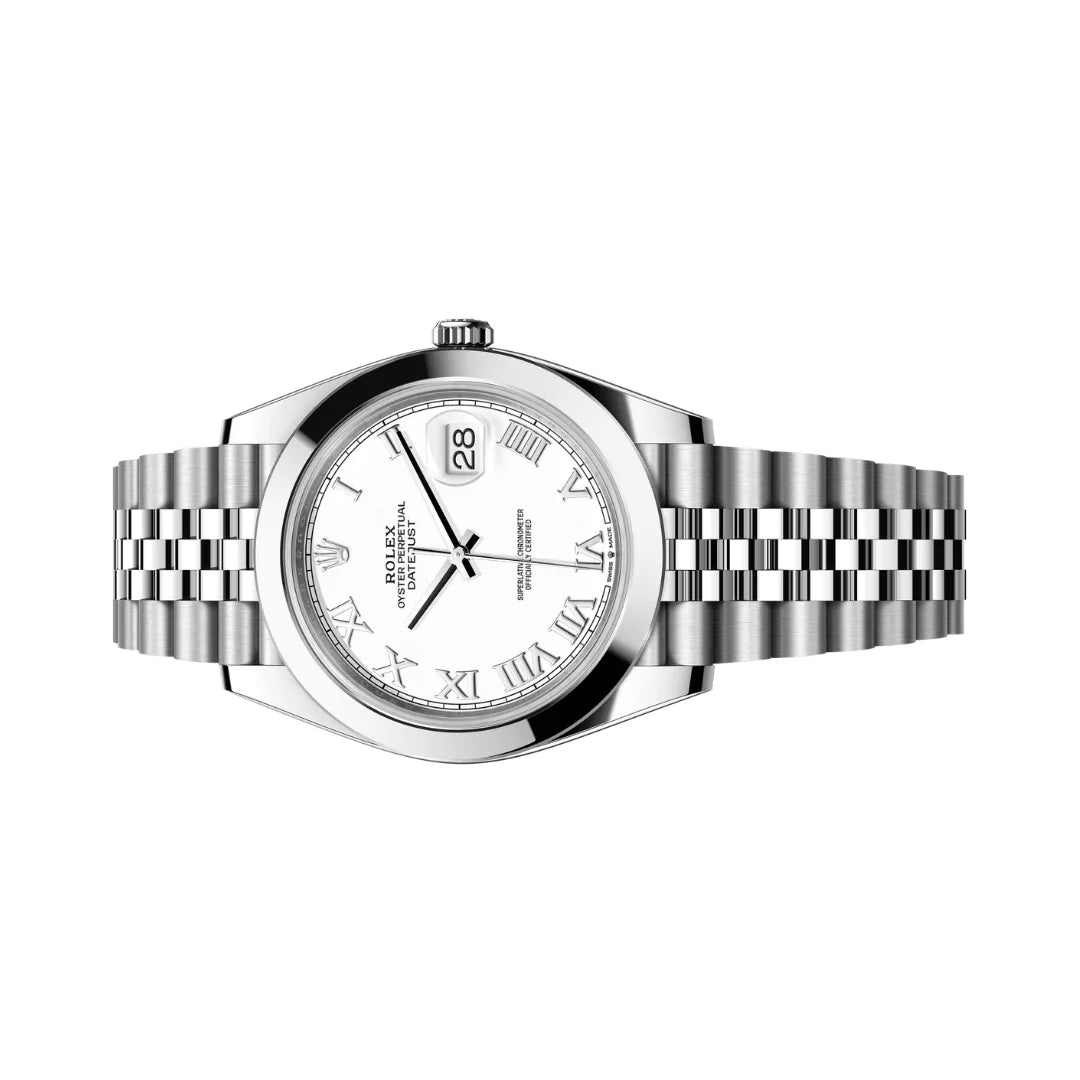 Rolex Datejust Oyster Perpetual Roman Numerals 41mm White Dial Mens Watch