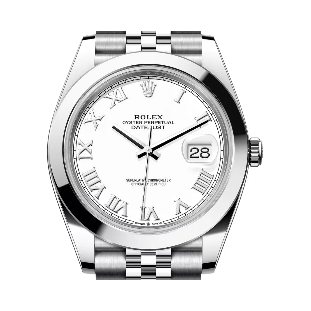 Rolex Datejust Oyster Perpetual Roman Numerals 41mm White Dial Mens Watch