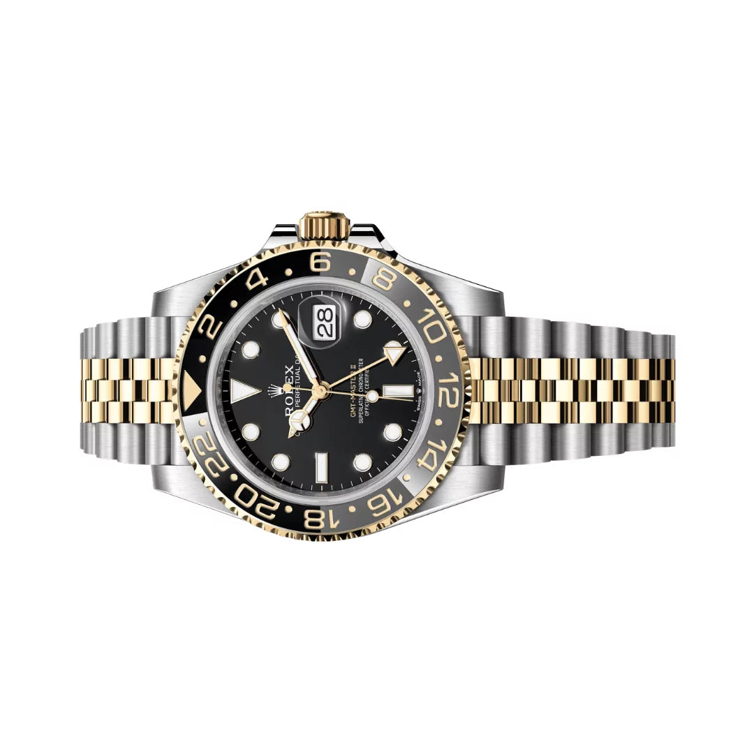 Rolex GMT Master II Oystersteel Yellow Gold 40mm Black Dial Mens Watch