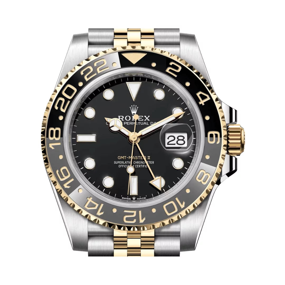 Rolex GMT Master II Oystersteel Yellow Gold 40mm Black Dial Mens Watch
