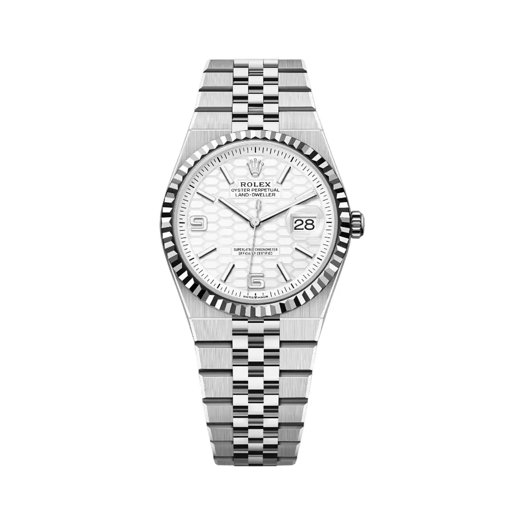 Rolex Land-Dweller Oyster Steel & White Gold Honeycomb Motif Dial 36mm Ladies Watch