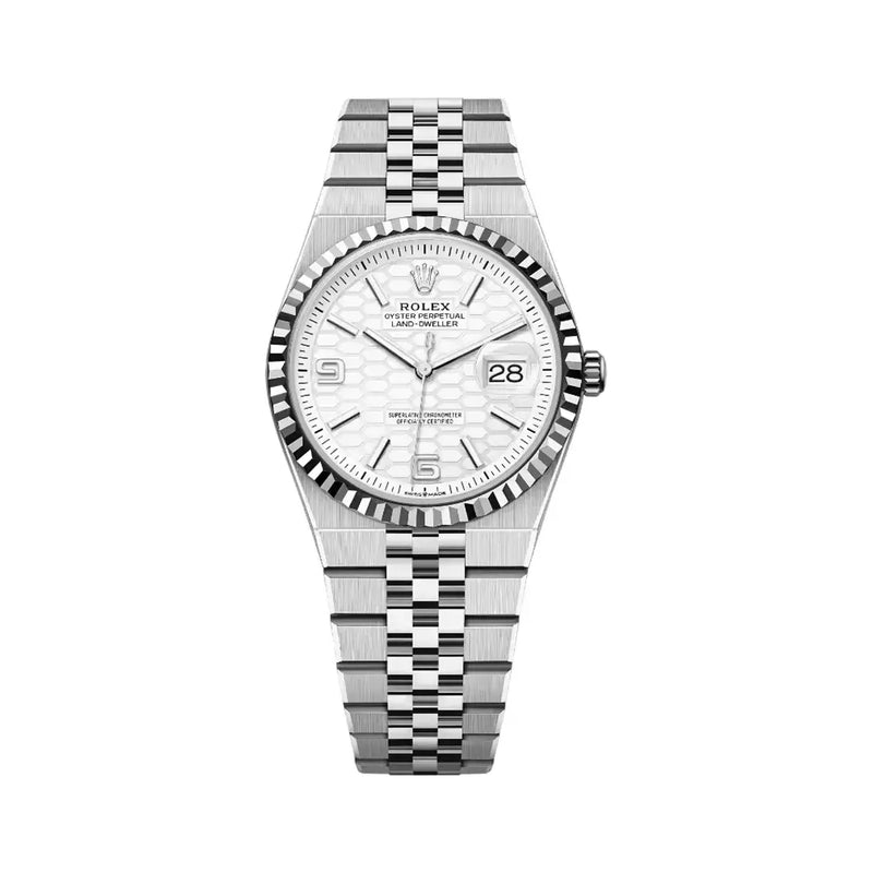 Rolex Land-Dweller Oyster Steel & White Gold Honeycomb Motif Dial 36mm Ladies Watch