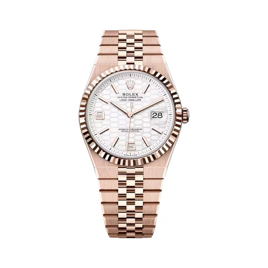 Rolex Land-Dweller Everose Gold 40mm White Honeycomb-motif Dial Men’s Watch