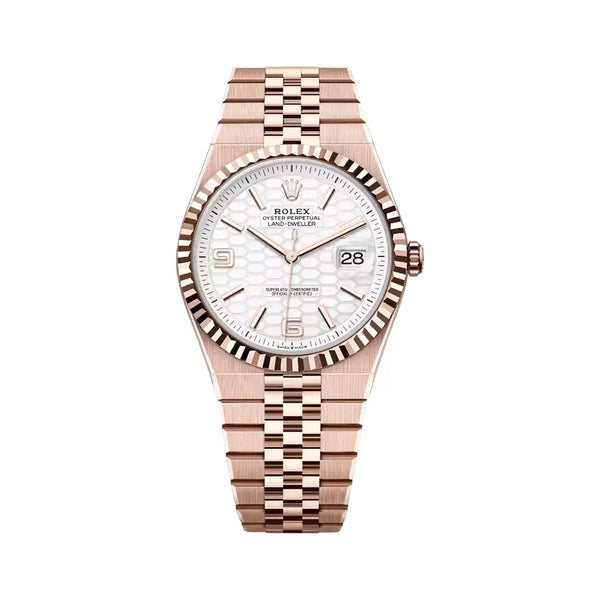 Rolex Land-Dweller Everose Gold 40mm White Honeycomb-motif Dial Men’s Watch