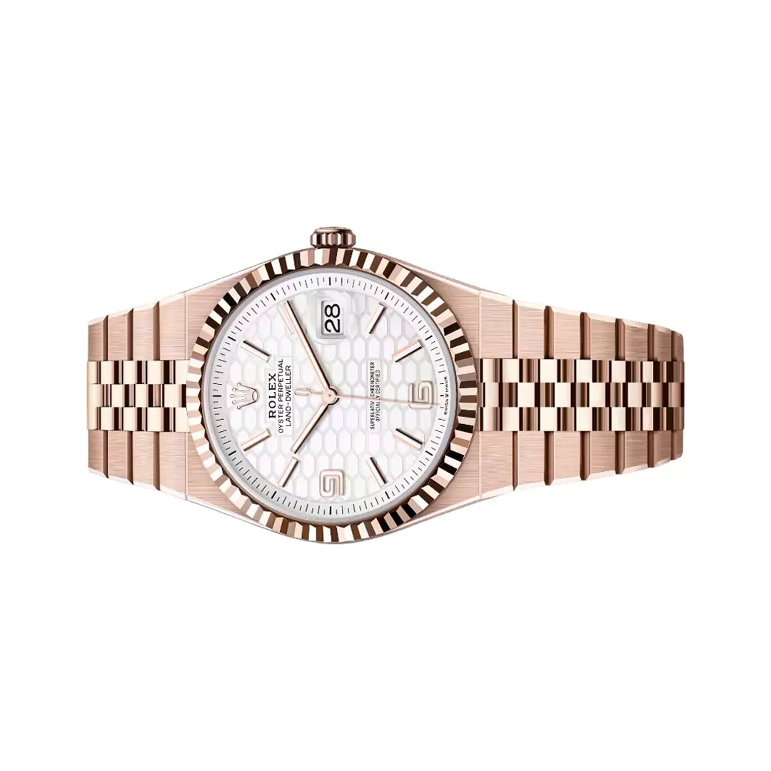 Rolex Land-Dweller Everose Gold 40mm White Honeycomb-motif Dial Men’s Watch